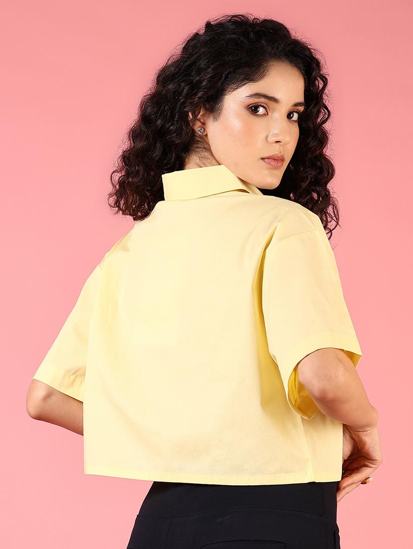 women short sleeves solid crop shirt - 21731295 - Standard Image - 2