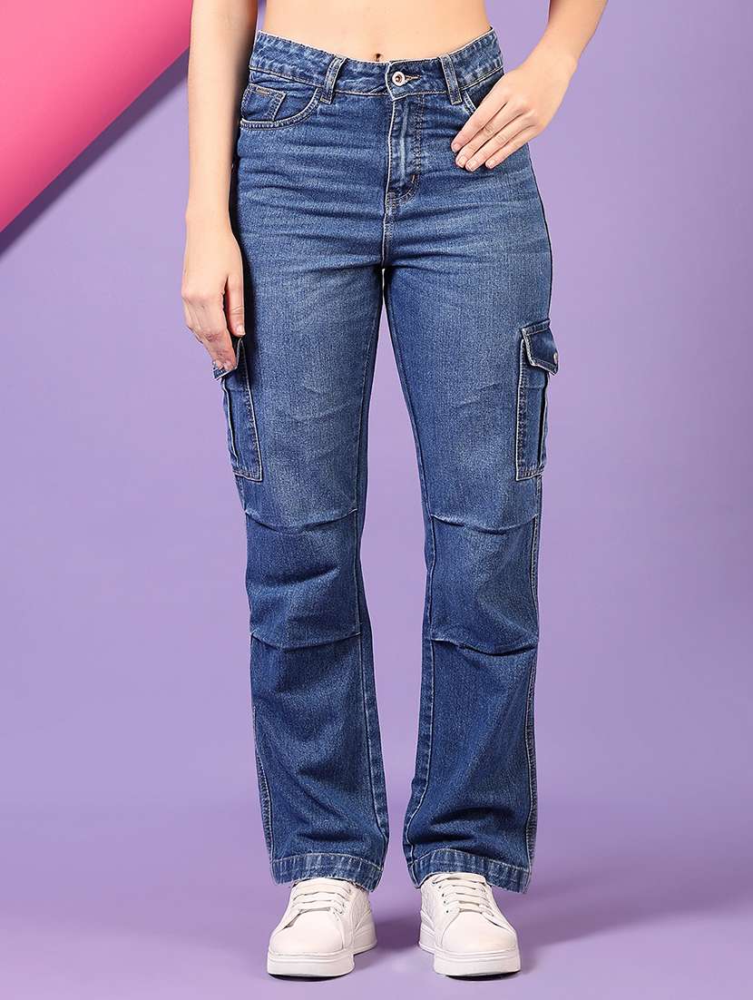 women solid mid rise cargo