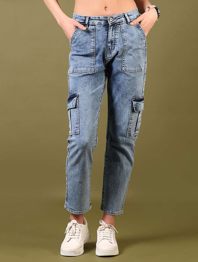 women solid mid rise cargo