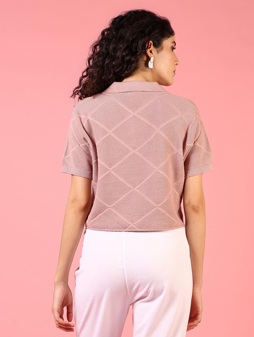 women short sleeves self design crop top - 21731313 - Standard Image - 2