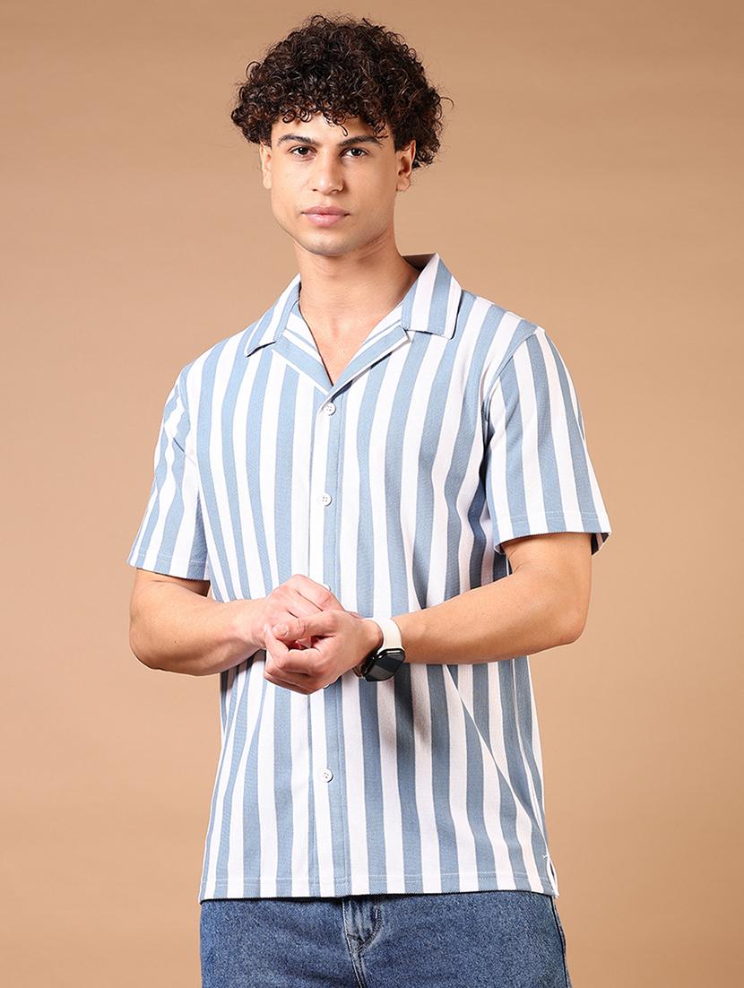 men short sleeves striped casual shirt