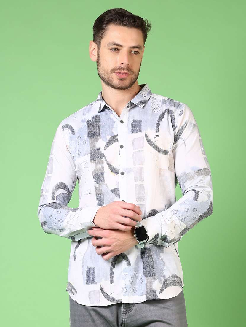 men long sleeves printed casual shirt