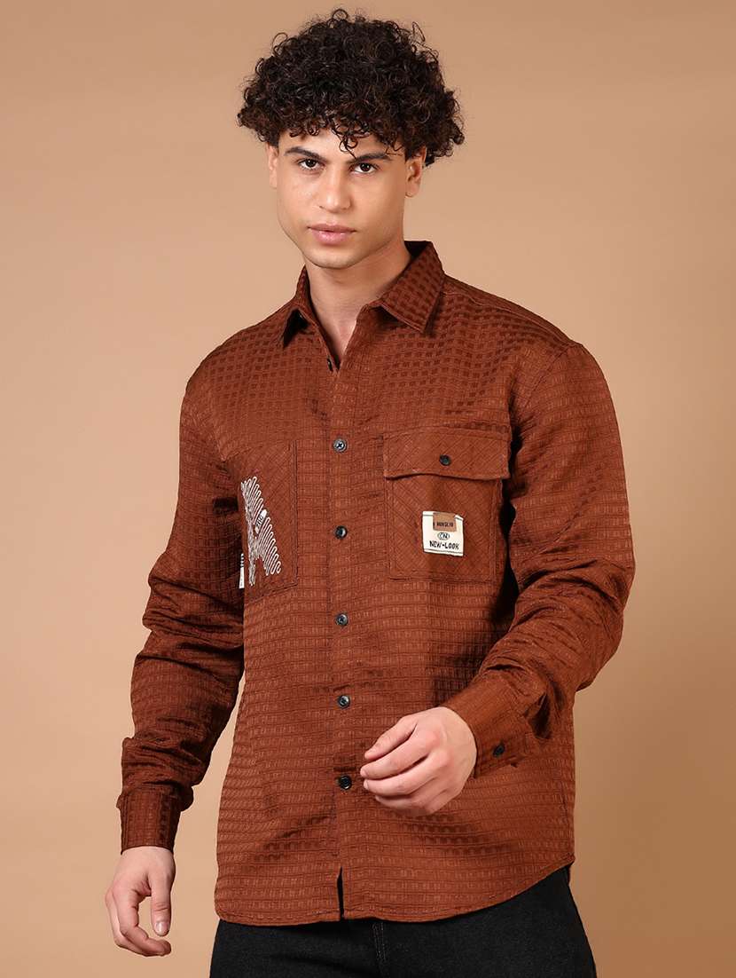 men long sleeves plain casual shirt