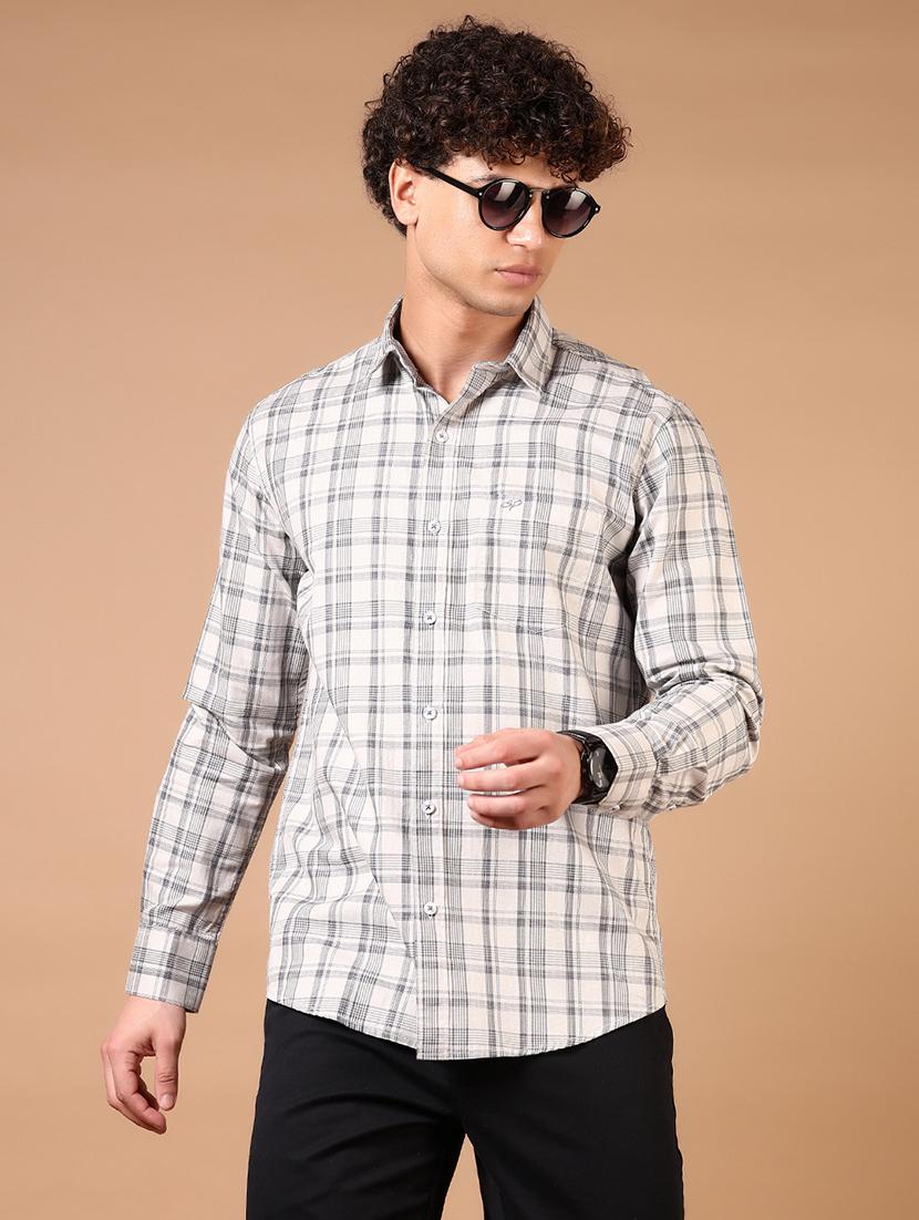 men long sleeves checkered casual shirt