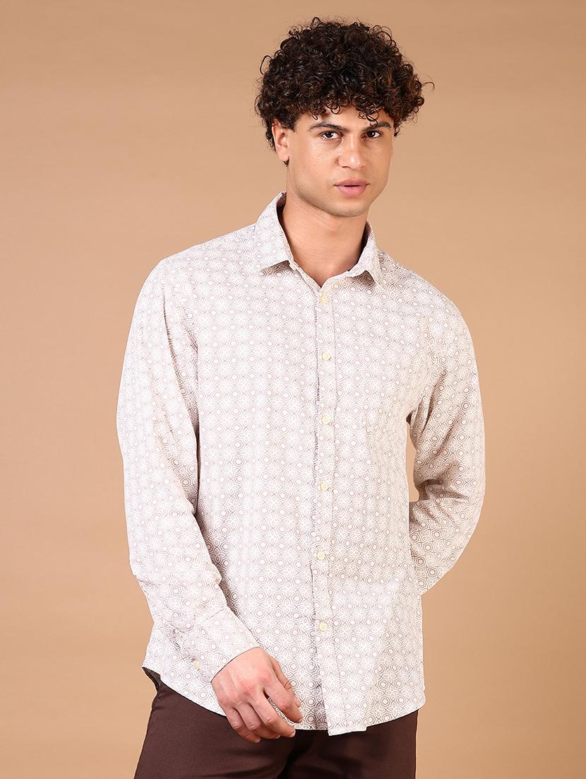 men long sleeves printed casual shirt