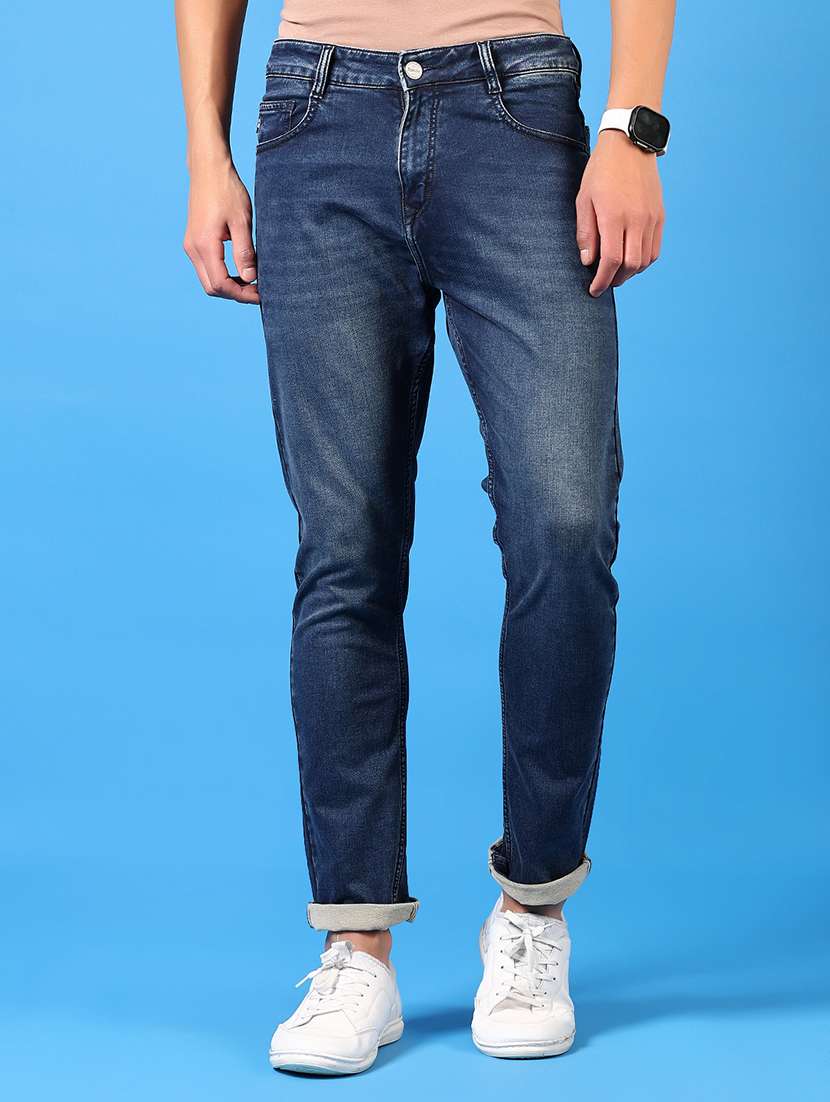 men washed mid rise jeans