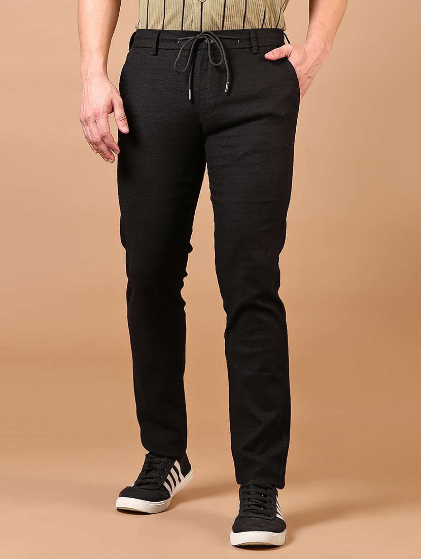 Men Solid Flat Front Casual Trouser