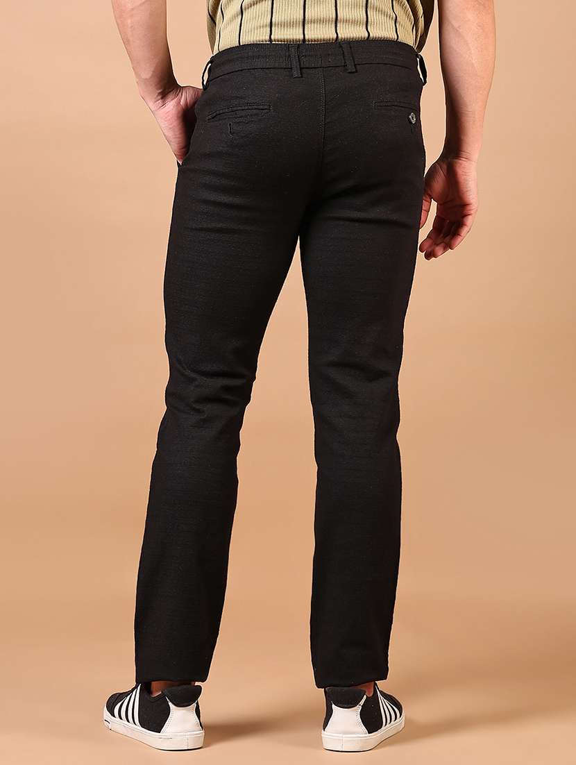 Men Solid Flat Front Casual Trouser