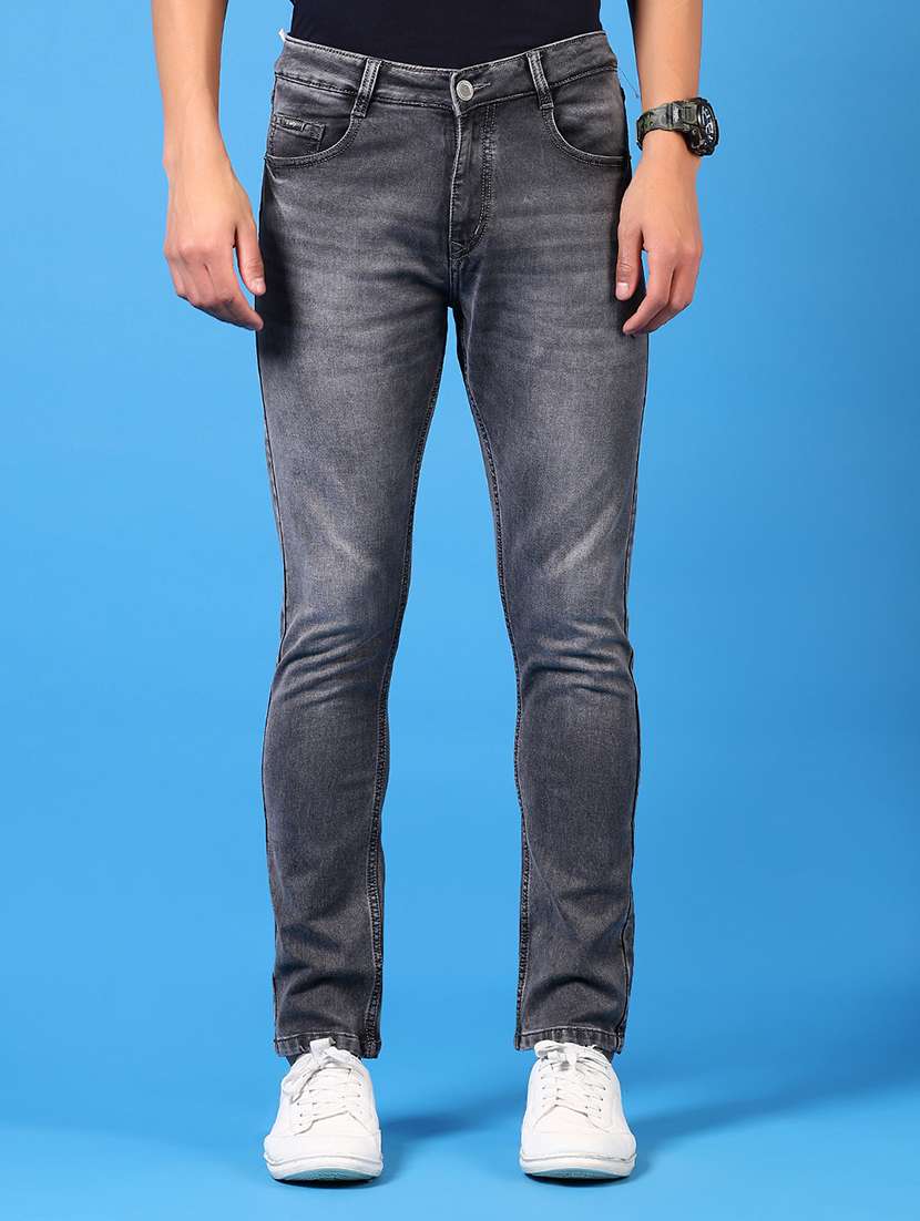 men washed mid rise jeans