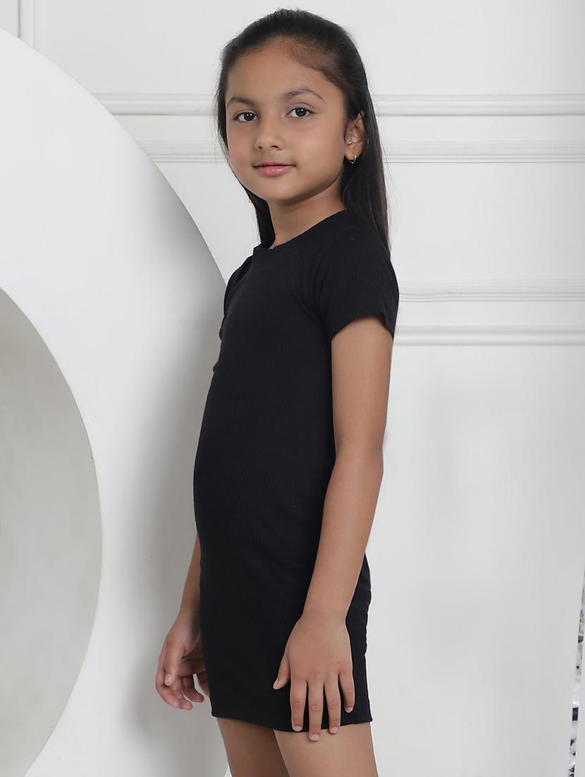 girls solid short sleeevs bodycon dress - 21731669 - Standard Image - 2