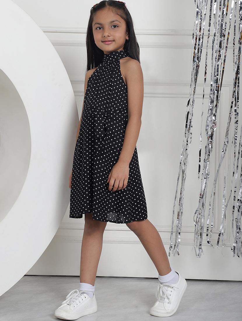girls polka doted halter neck fit & flare dress - 21731676 - Standard Image - 2
