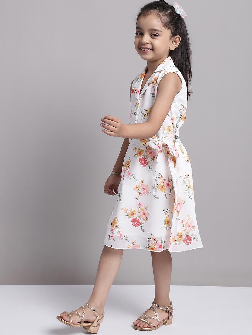 girls off white lapel neck a-line regualr fit dress - 21731682 - Standard Image - 2