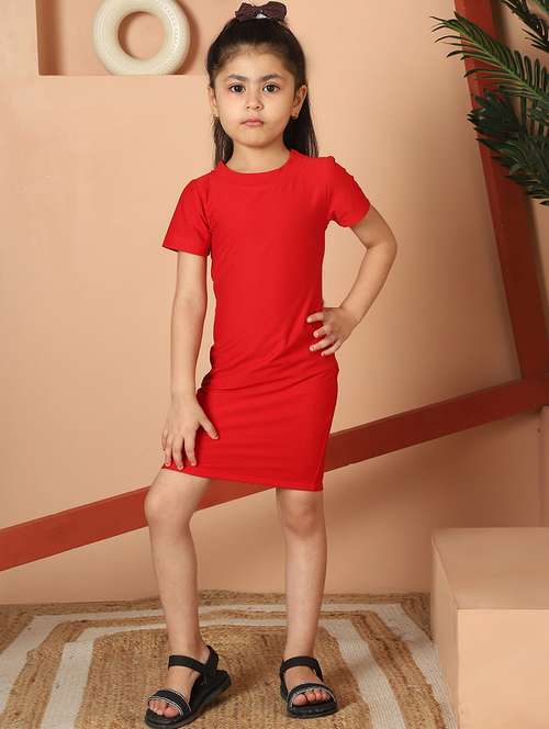girls solid round neck bodycon dress - 21731687 - Standard Image - 0