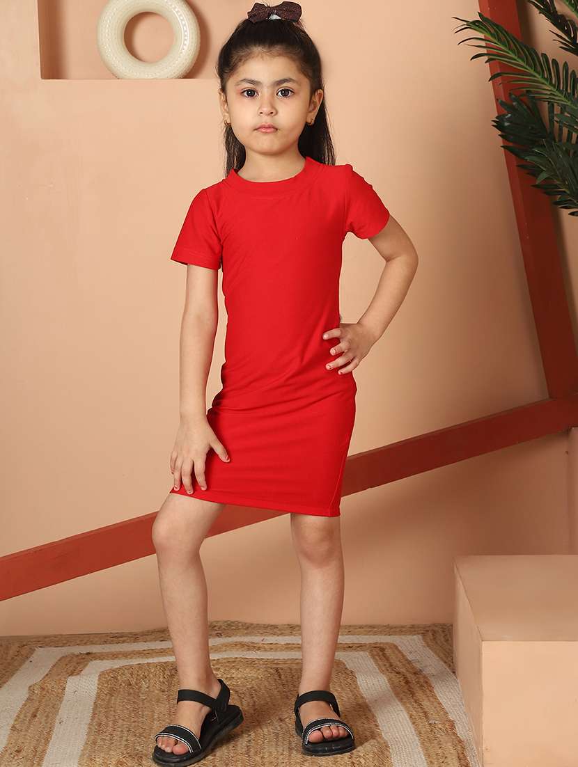 girls solid round neck bodycon dress - 21731687 - Zoom Image - 0