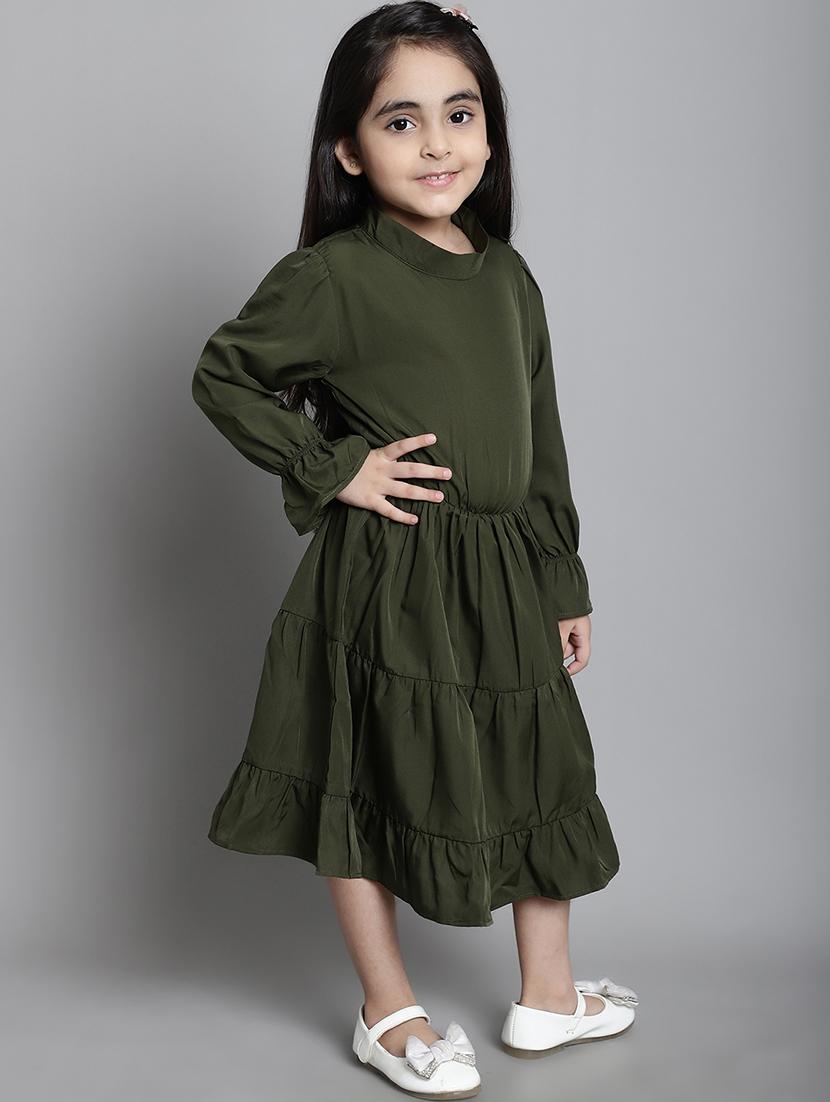 girls solid long sleeve a-line dress - 21731701 - Standard Image - 2