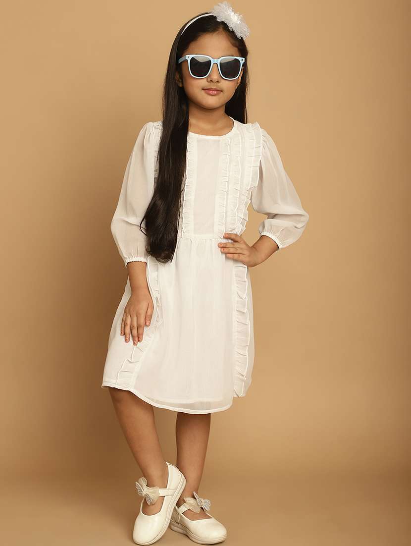 girls solid long sleeve a-line dress