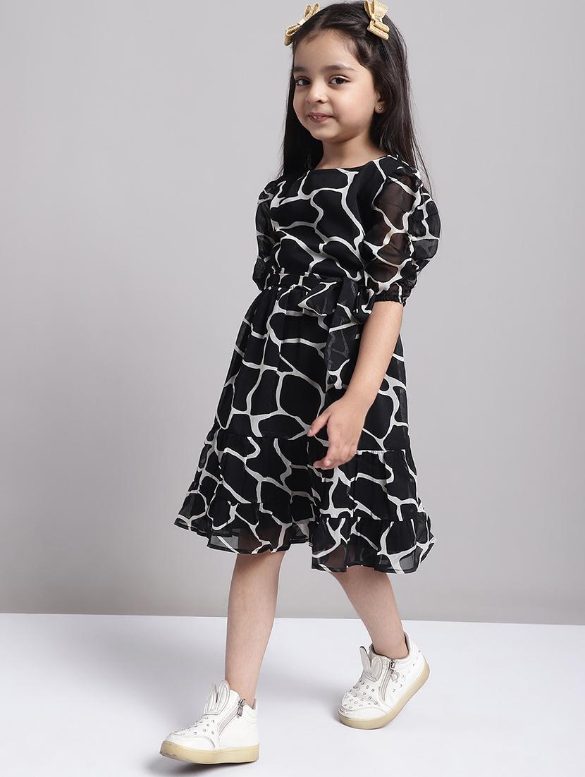 girls black round neck regualr fit tiered dress - 21731717 - Standard Image - 2