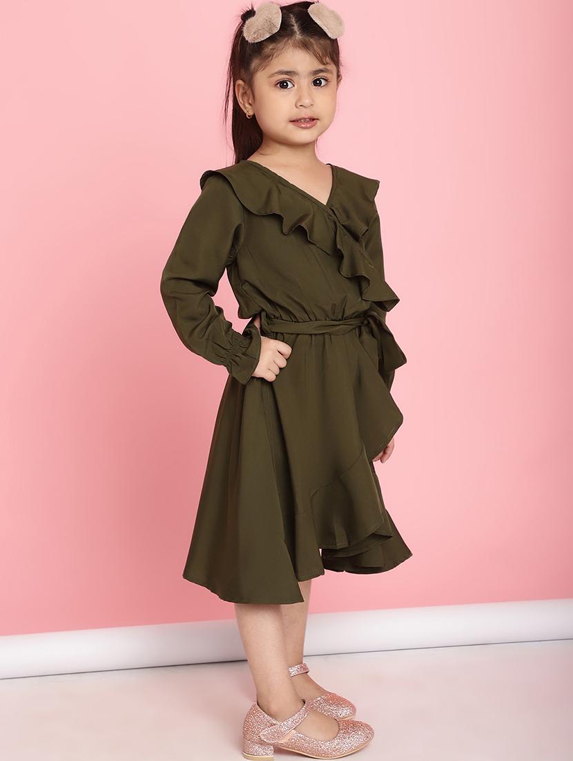 girls solid long sleeve regular fit dress - 21731730 - Standard Image - 2