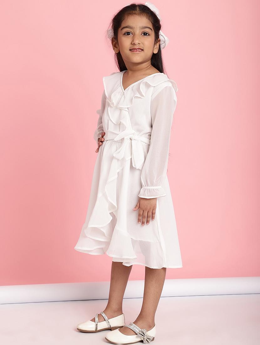 girls solid long sleeve regular fit dress - 21731731 - Standard Image - 2