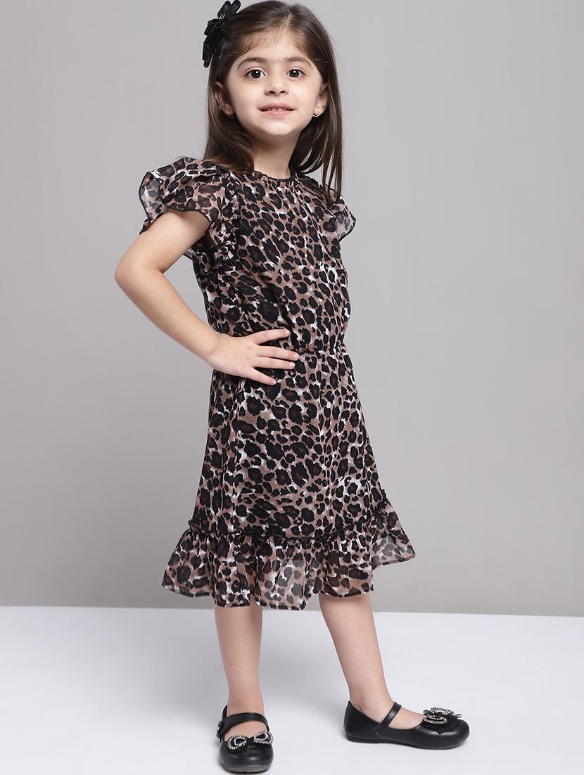 girls brown short sleeve regular fit tiered dress - 21731741 - Standard Image - 2