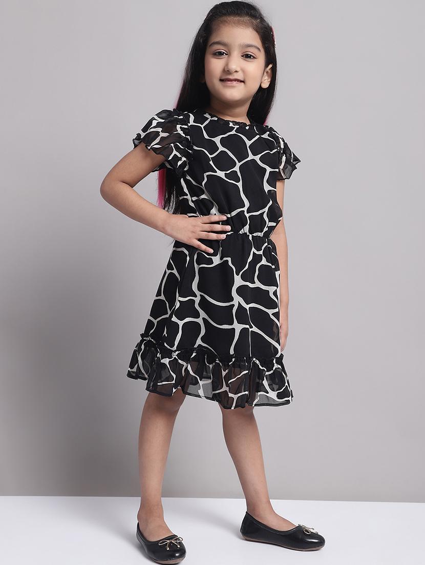 girls black short sleeve a-line dress - 21731743 - Standard Image - 2