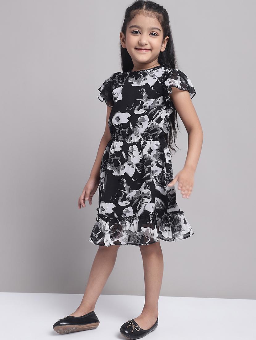 girls black short sleeve regular fit tiered dress - 21731744 - Standard Image - 2