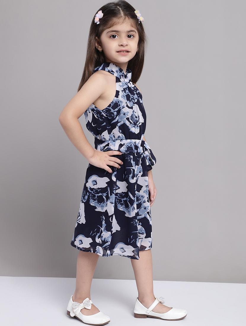 girls navy blue halter neck a-line dress - 21731765 - Standard Image - 2