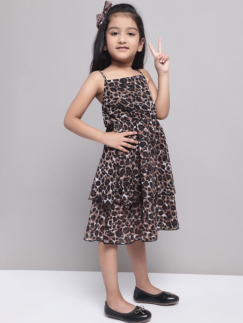 girls black animla printed layered dress - 21731782 - Standard Image - 2