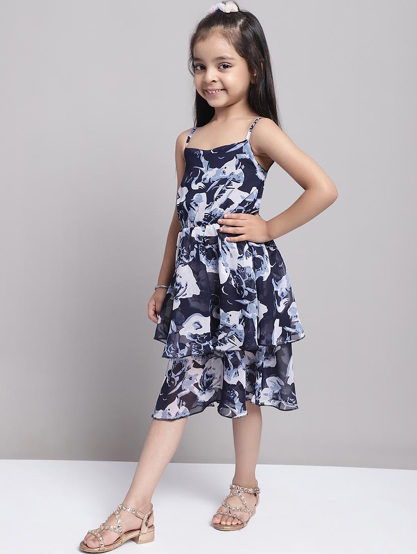 girls navy blue sleeveless regular fit layered dress - 21731787 - Standard Image - 2
