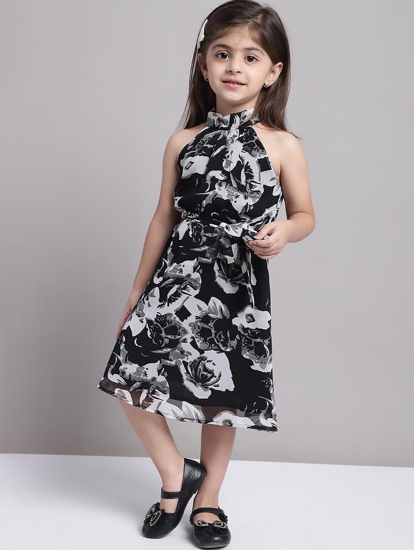 girls black halter neck a-line dress - 21731812 - Standard Image - 2