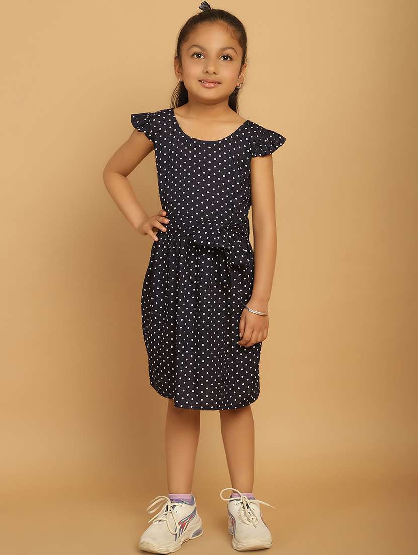 girls polka dot cap sleeve regular fit a-line dress