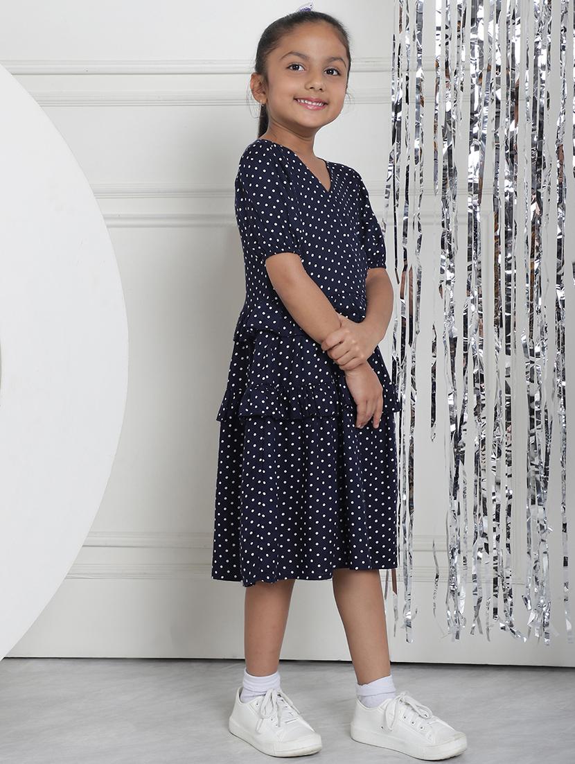 girls navy blue polka dot puff sleeve tiered dress - 21731820 - Standard Image - 2