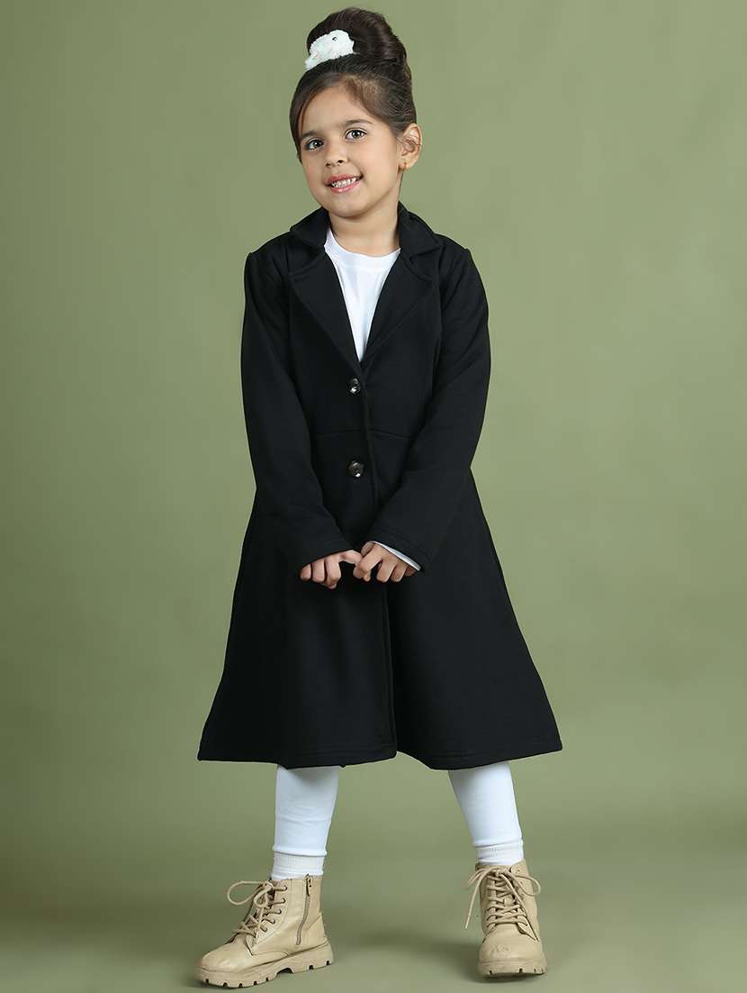 girls solid long sleeve trench coat