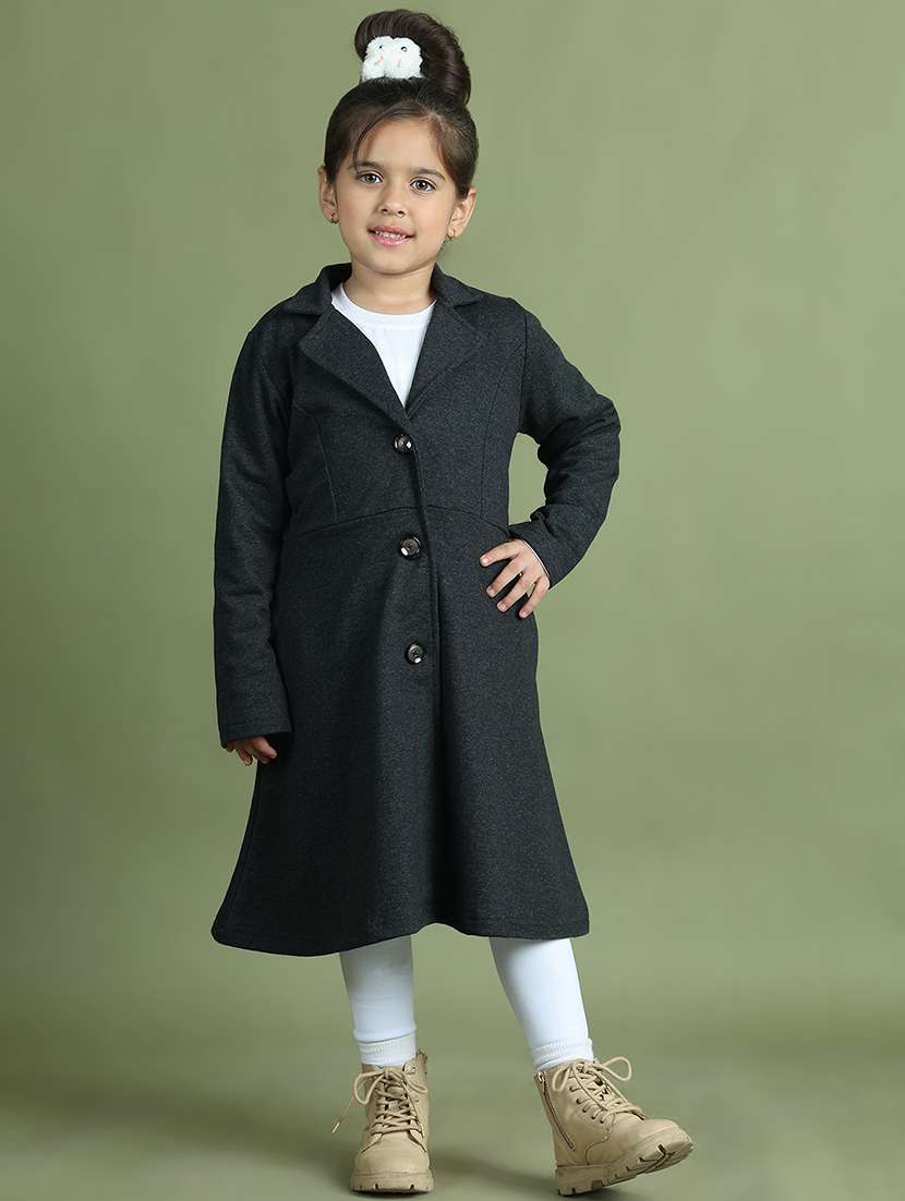 girls solid long sleeve trench coat