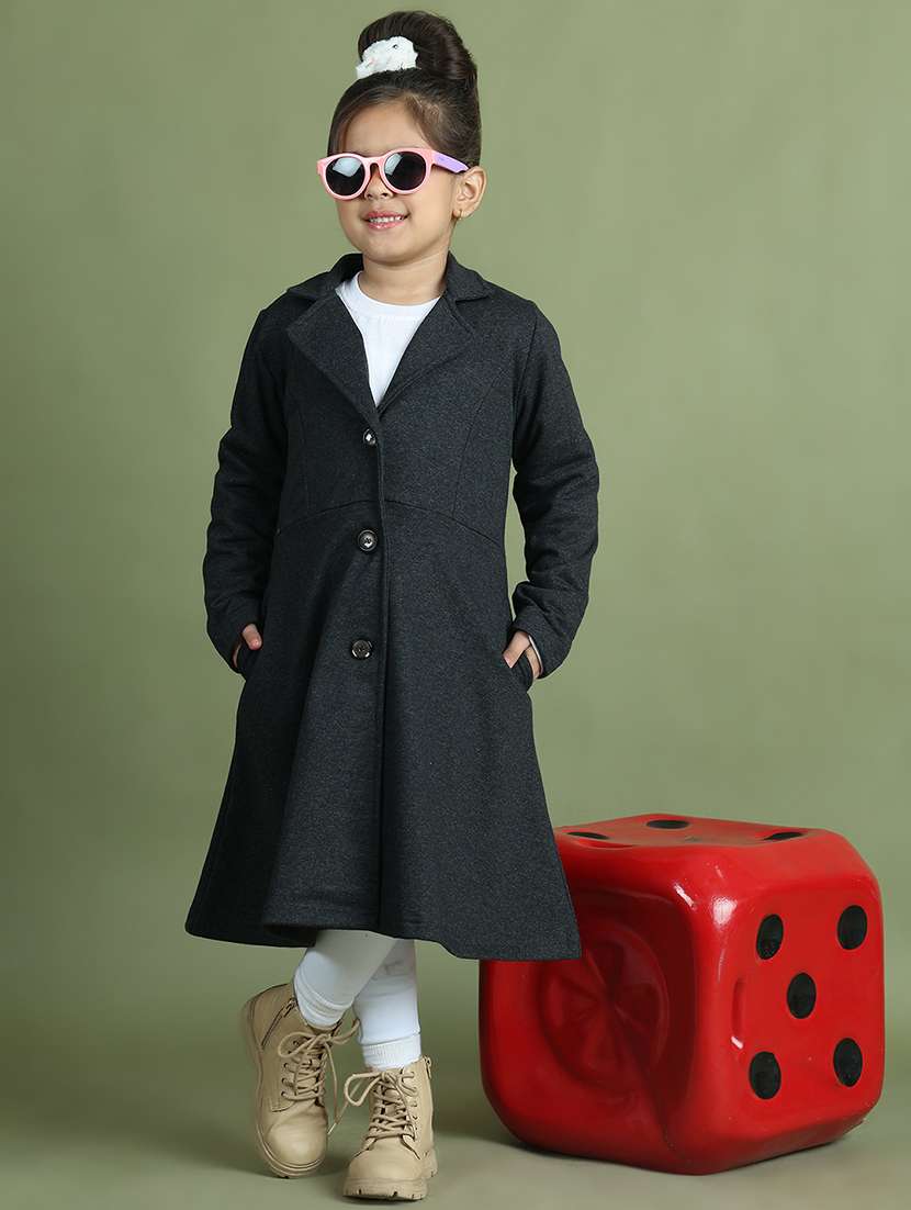 girls solid long sleeve trench coat - 21731875 - Standard Image - 2