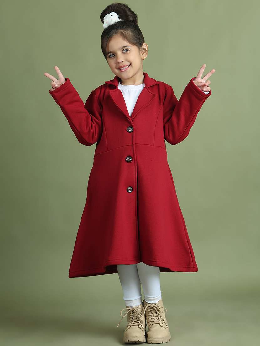 girls solid long sleeve trench coat