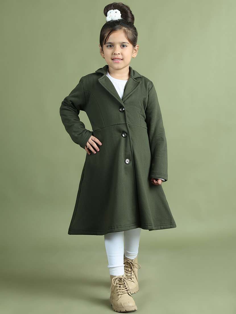 girls solid long sleeve trench coat