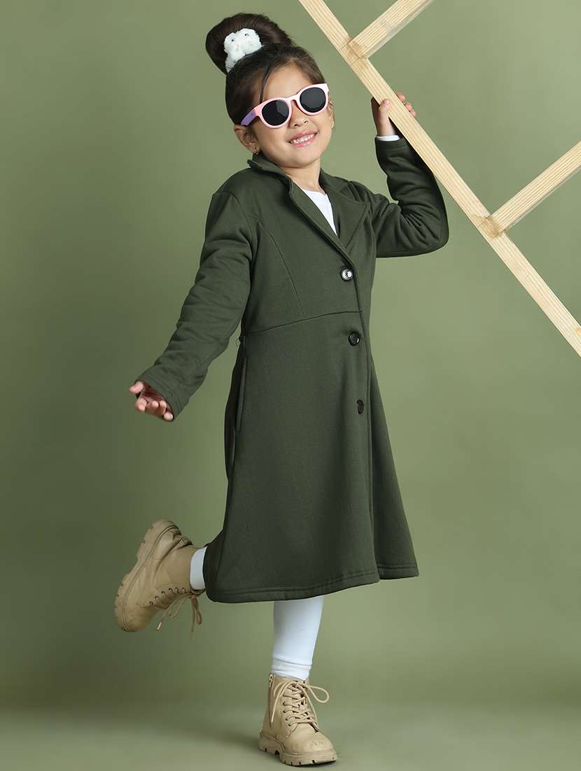 girls solid long sleeve trench coat - 21731878 - Standard Image - 2