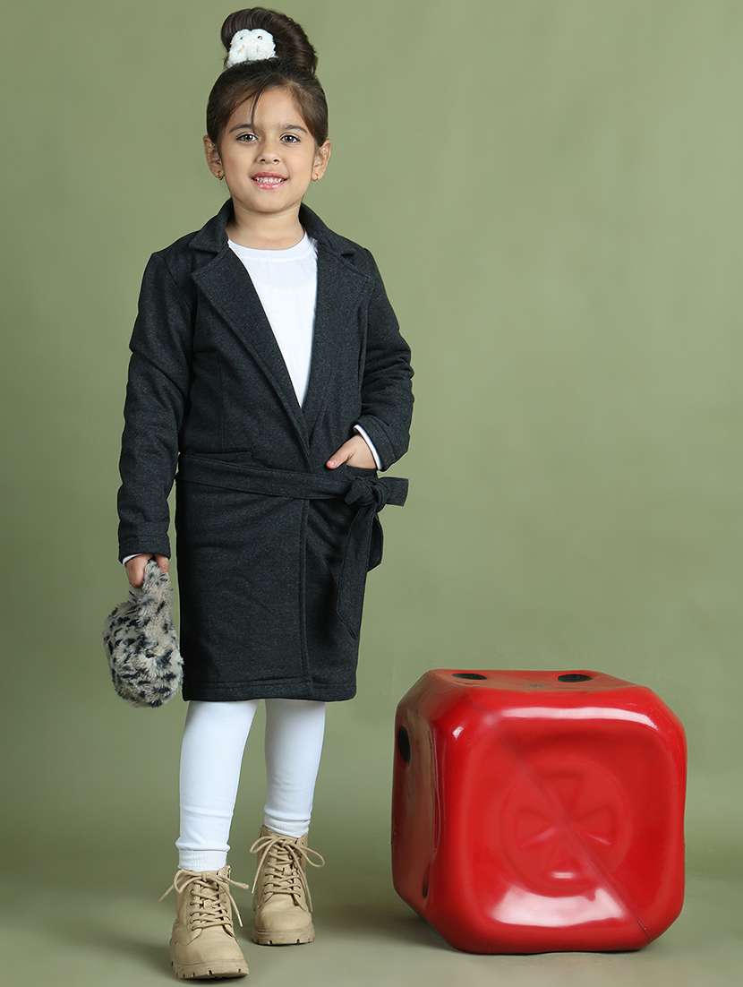 girls solid long sleeve trench coat - 21731886 -  Standard Image - 2