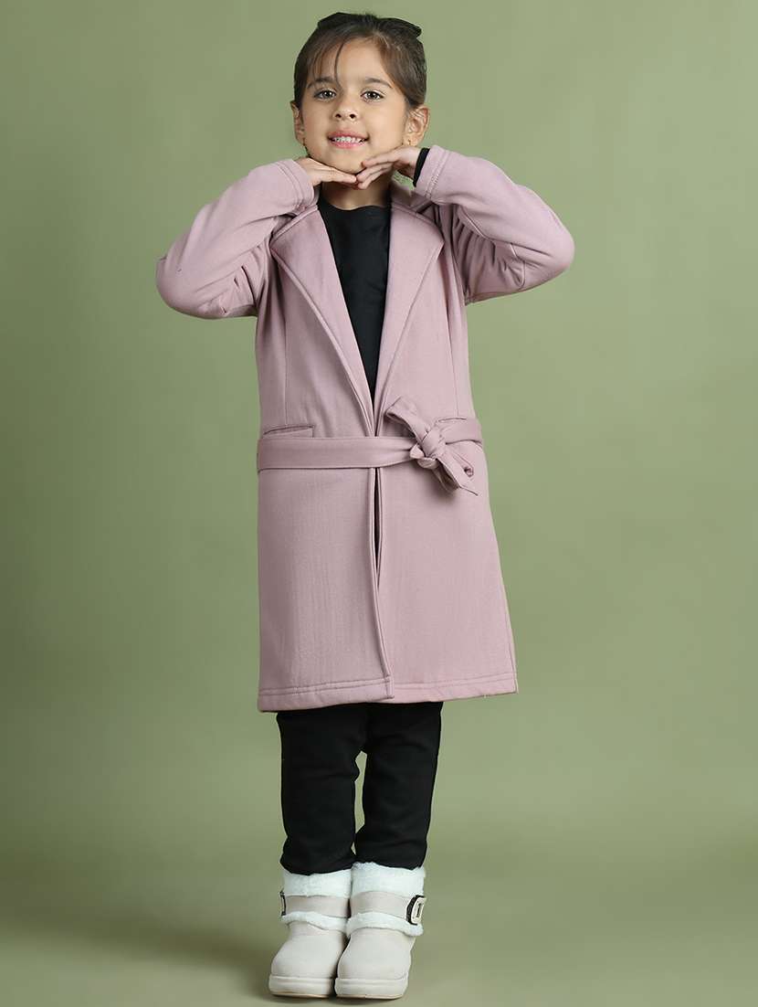 girls solid long sleeve trench coat