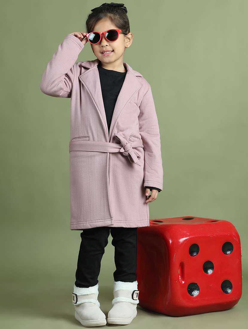 girls solid long sleeve trench coat - 21731887 - Standard Image - 2