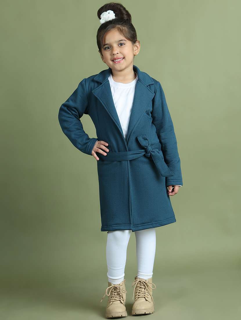 girls solid long sleeve trench coat