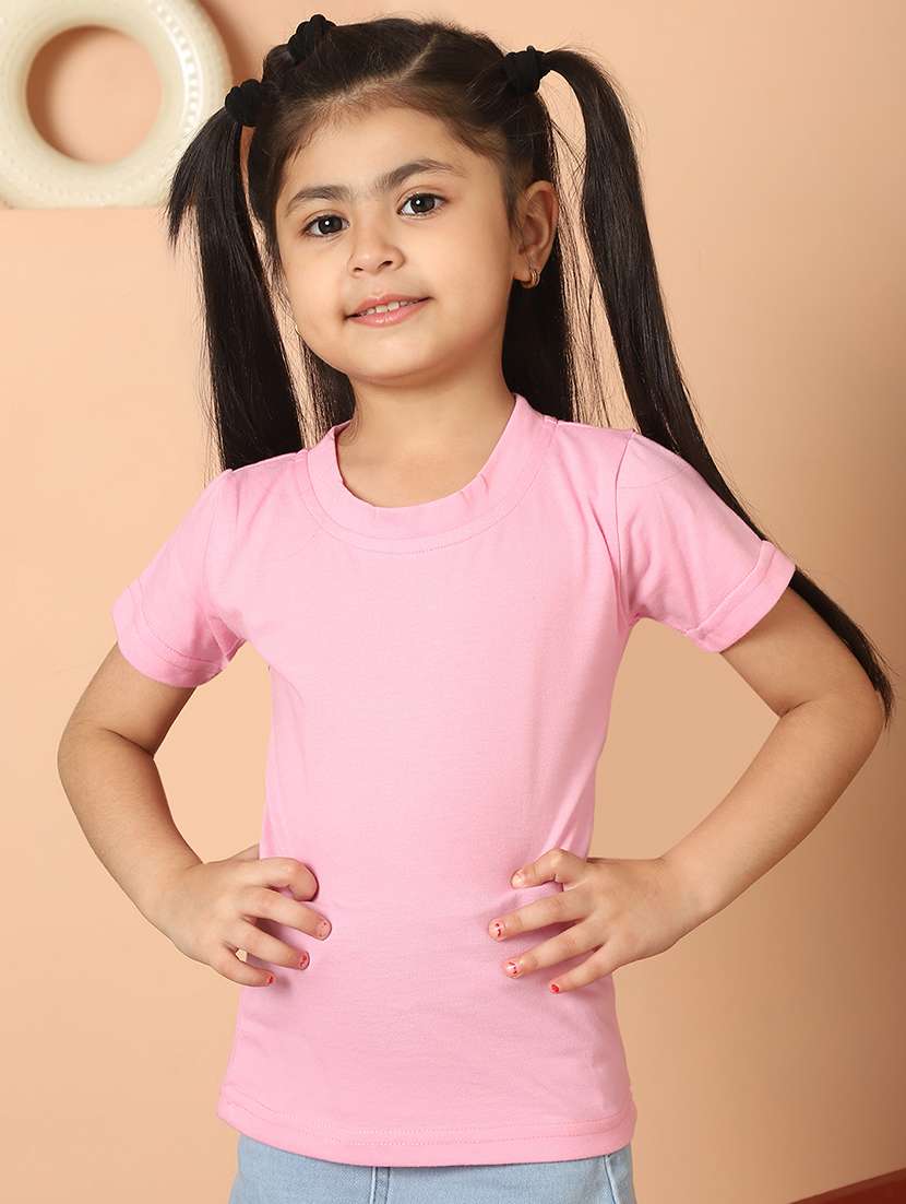 girls solid round neck tee