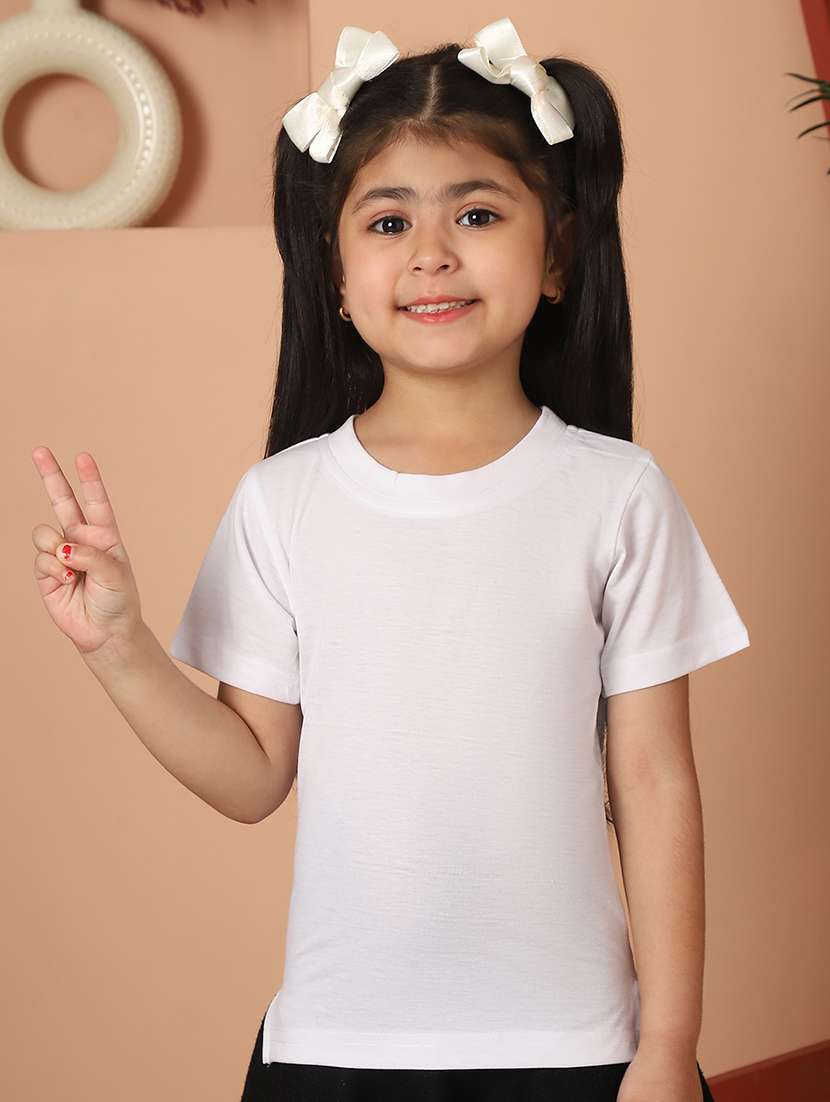 girls solid round neck tee
