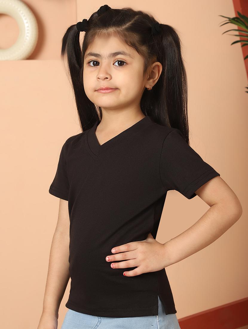 girls black solid short sleeve tee - 21732010 - Standard Image - 2