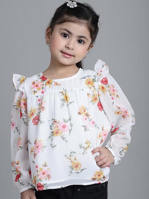 girls off white floral printed long sleeve top - 21732037 - Standard Image - 0