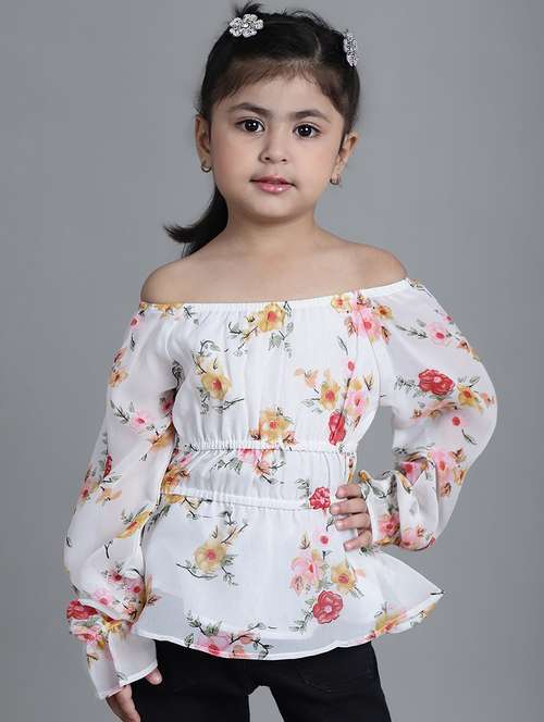 girls off white floral printed off shoulder top - 21732055 - Standard Image - 0
