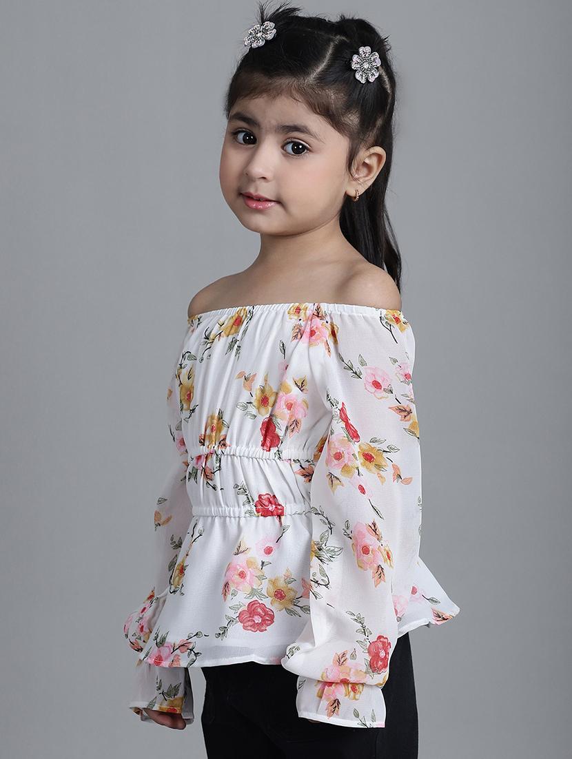 girls off white floral printed off shoulder top - 21732055 - Standard Image - 2