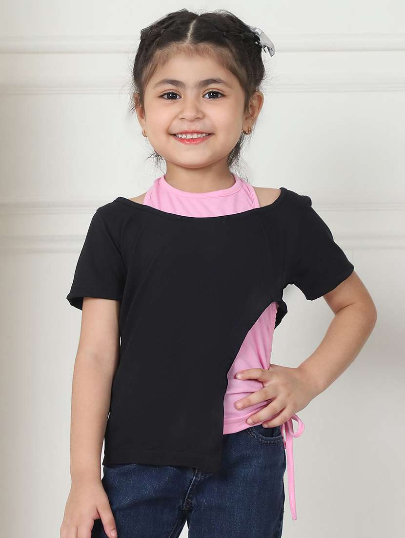 girls color block cut out top