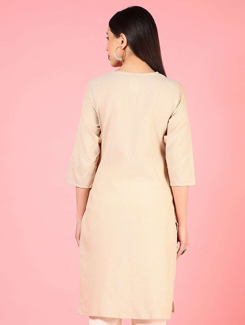 women three quarter sleeve straight kurta - 21732133 - Standard Image - 2